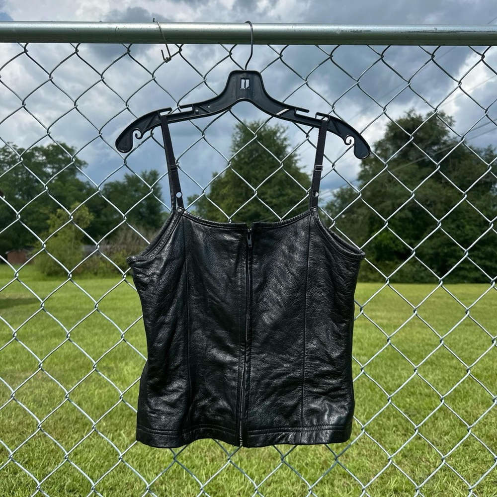 Genuine Leather Corset Zip Up Top